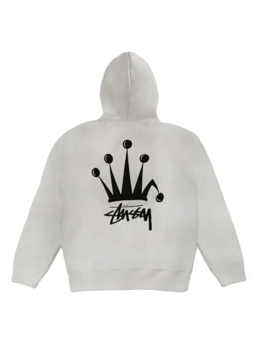 Crown Print Zip Hoodie – Grey
