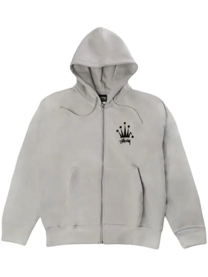 Crown Print Zip Hoodie – Grey