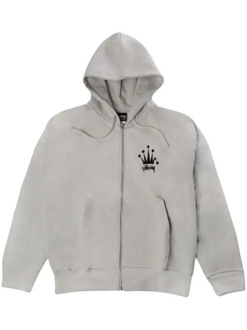 Crown Print Zip Hoodie – Grey